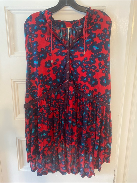 Free People Dresses & Skirts - Free People Red Floral Button-Front Tiered Dress